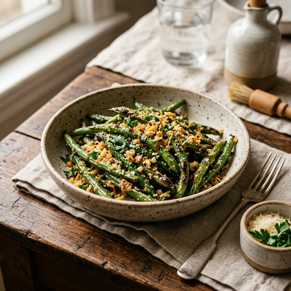 Crispy Garlic Parmesan Roasted Green Beans