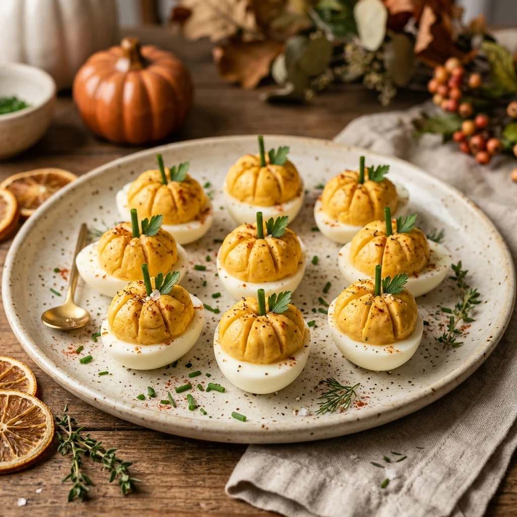 Festive Pumpkin Deviled Eggs