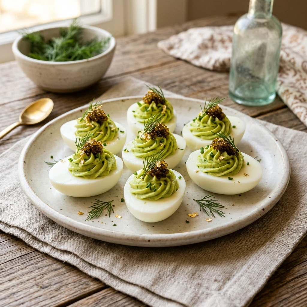 Green and Gold Deviled Eggs