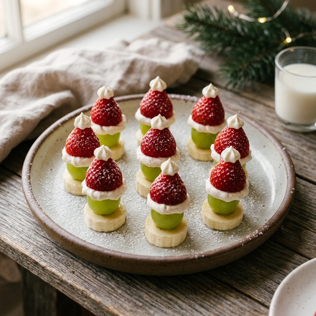 Grinch-Inspired Santa Hat Fruit Bites
