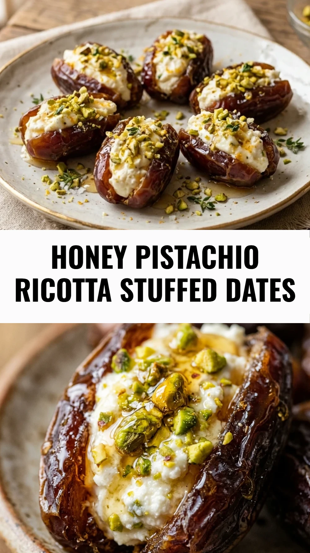 Honey Pistachio Ricotta Stuffed Dates
