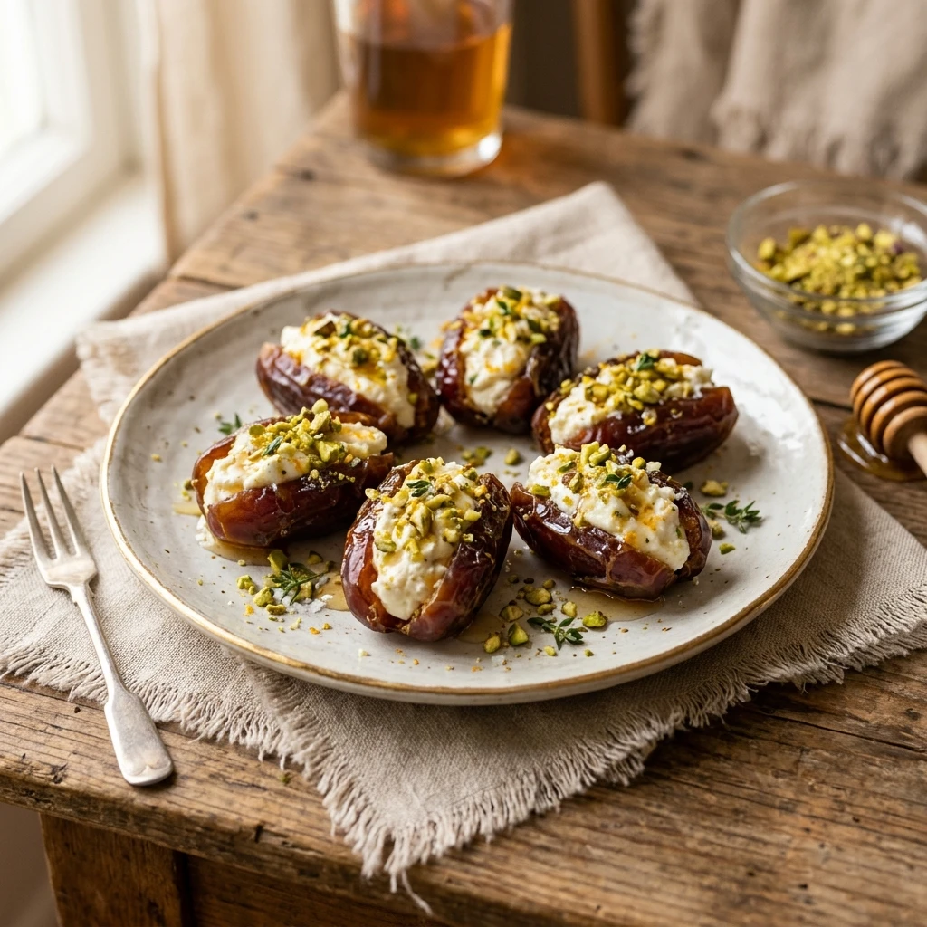 Honey Pistachio Ricotta Stuffed Dates