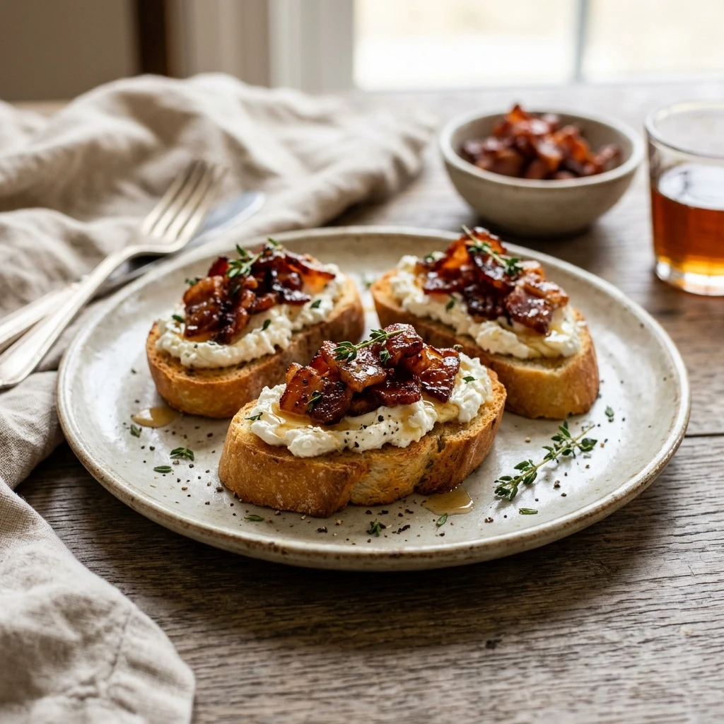 Maple Bacon Goat Cheese Crostini