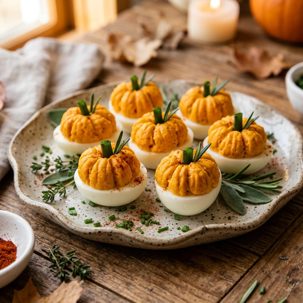 Pumpkin Deviled Eggs Thanksgiving Appetizer
