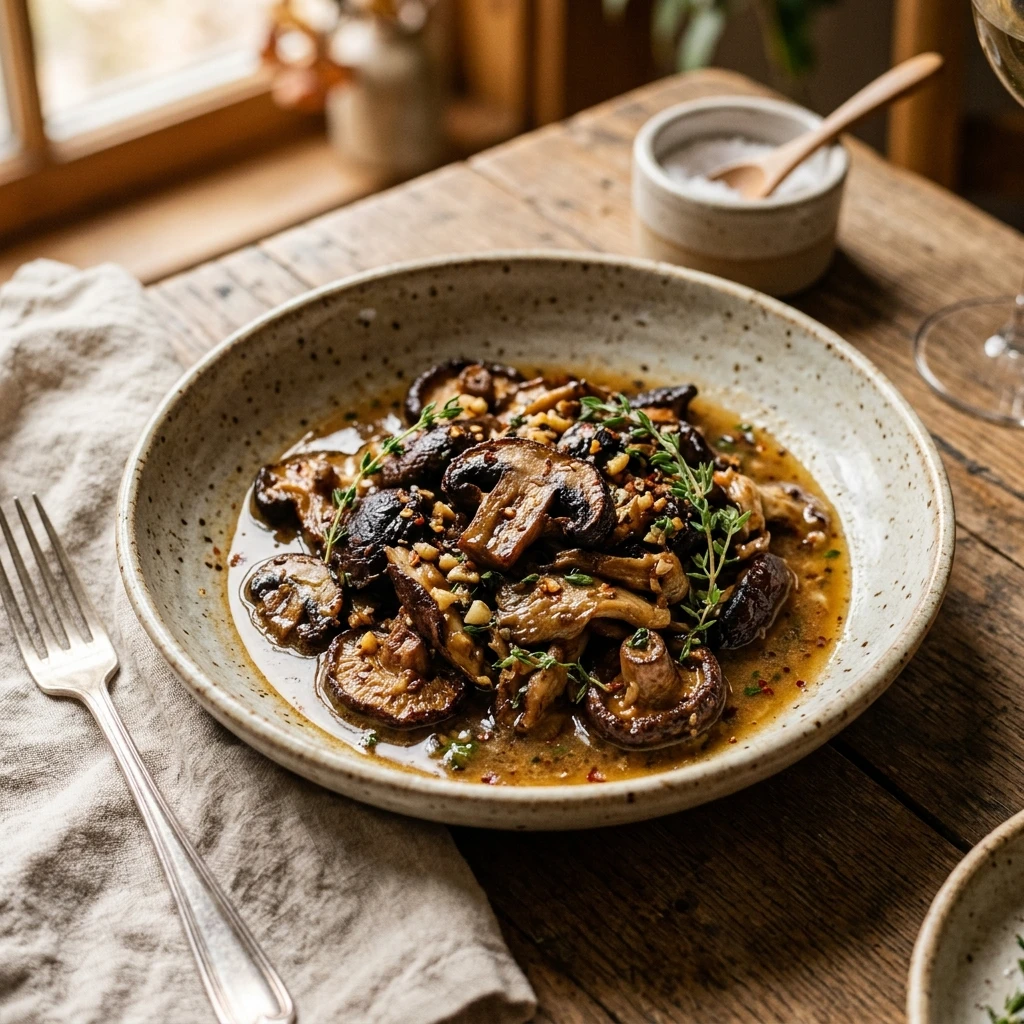 Roasted Mushrooms in a Browned Butter, Garlic and Thyme Sauce