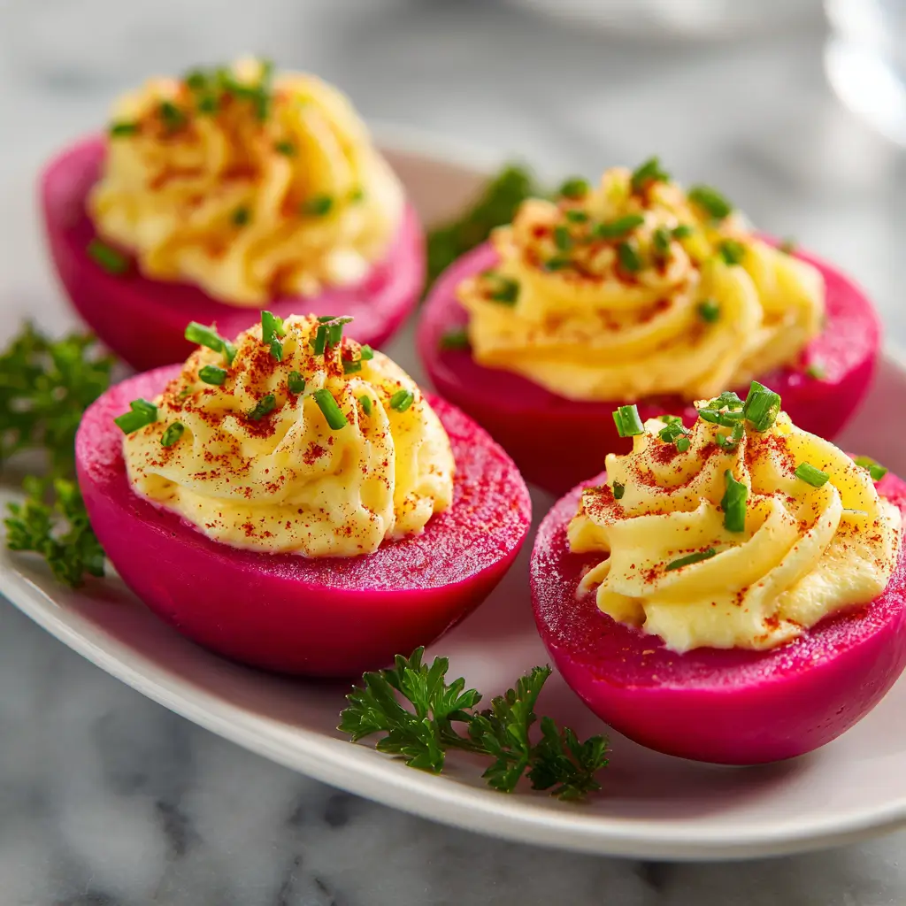 Pink Pickled Deviled Eggs