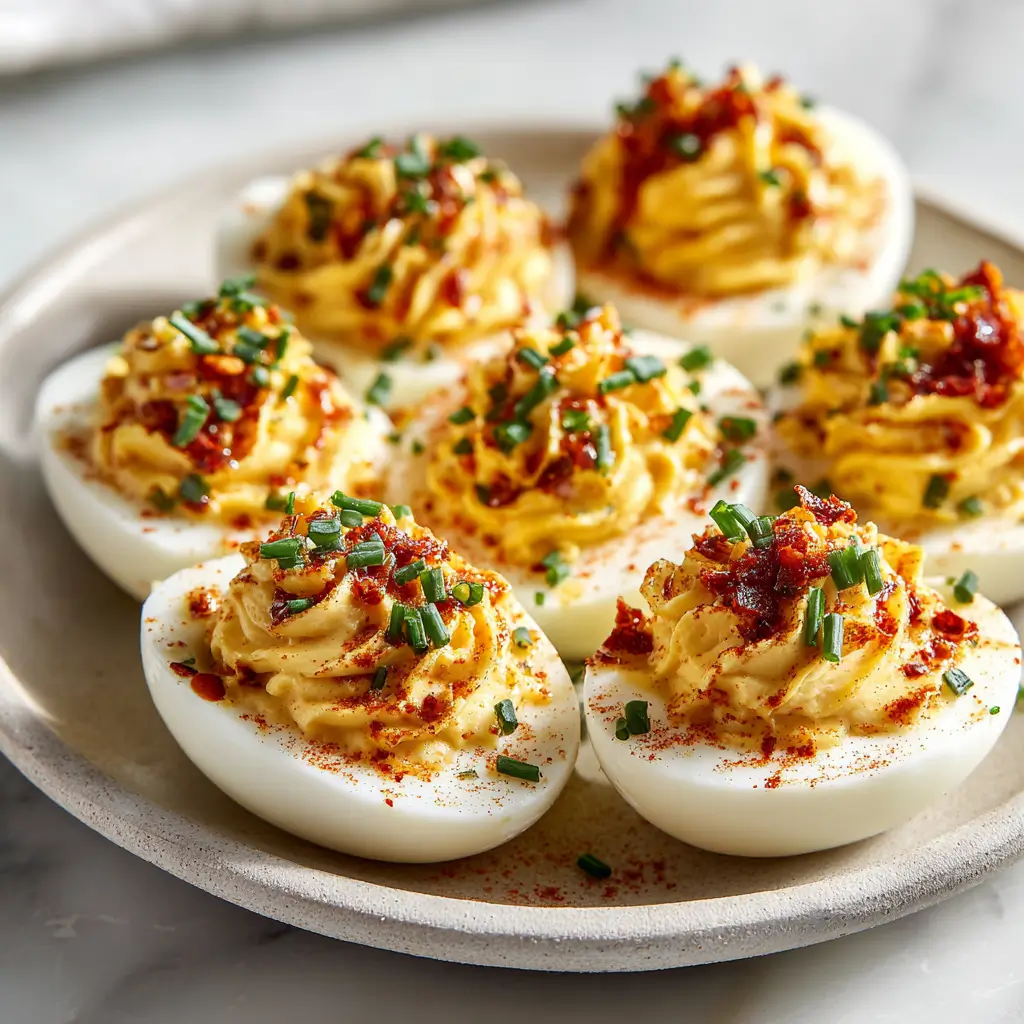 Spicy Chili Garlic Deviled Eggs