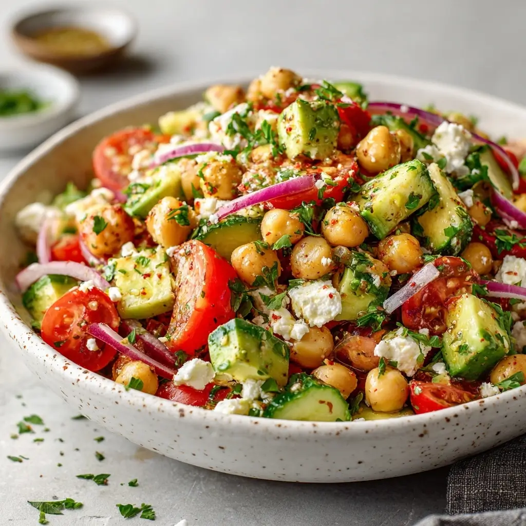 Chickpea Feta Avocado Salad