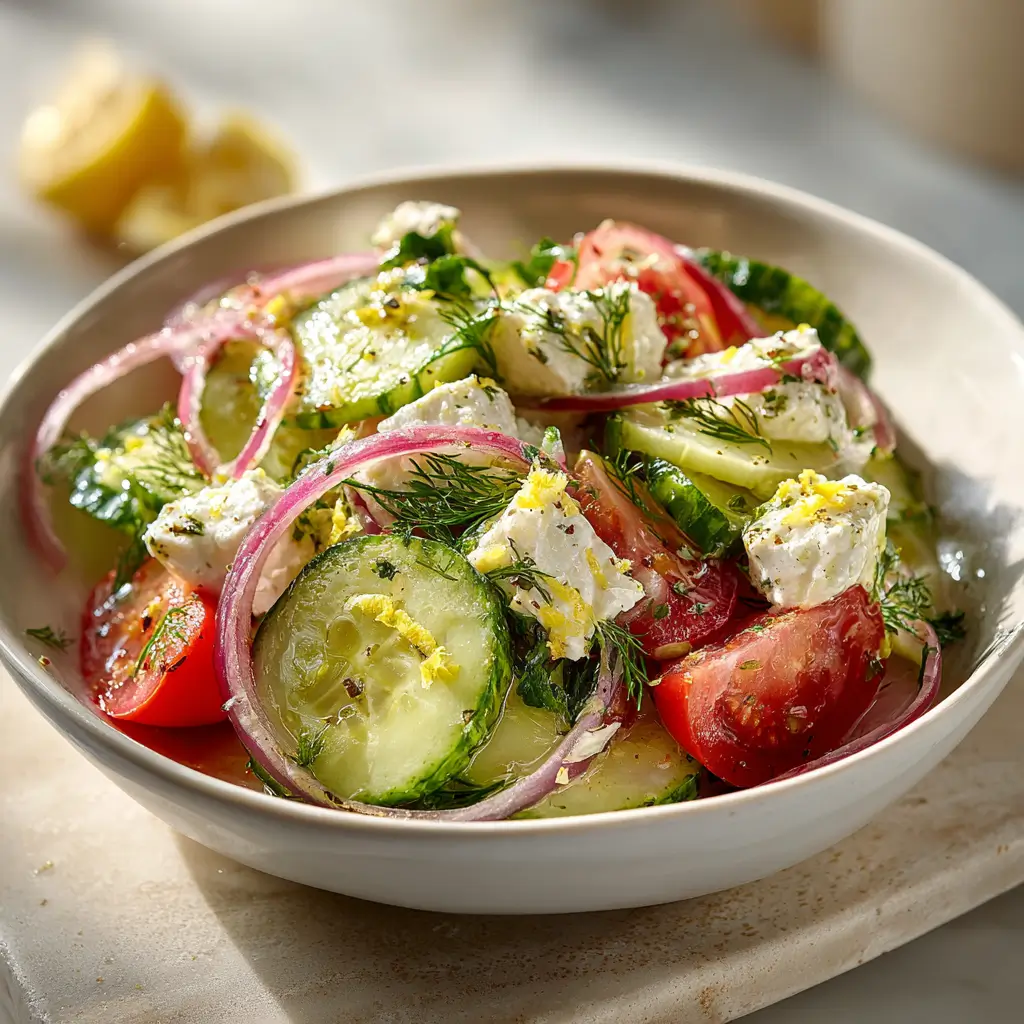 Cucumber Feta Salad With Lemon Greek Vinaigrette