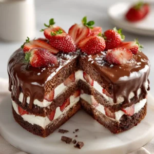 Irresistible Strawberry Chocolate Shell Cake