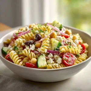 Quick High Protein Greek Pasta Salad