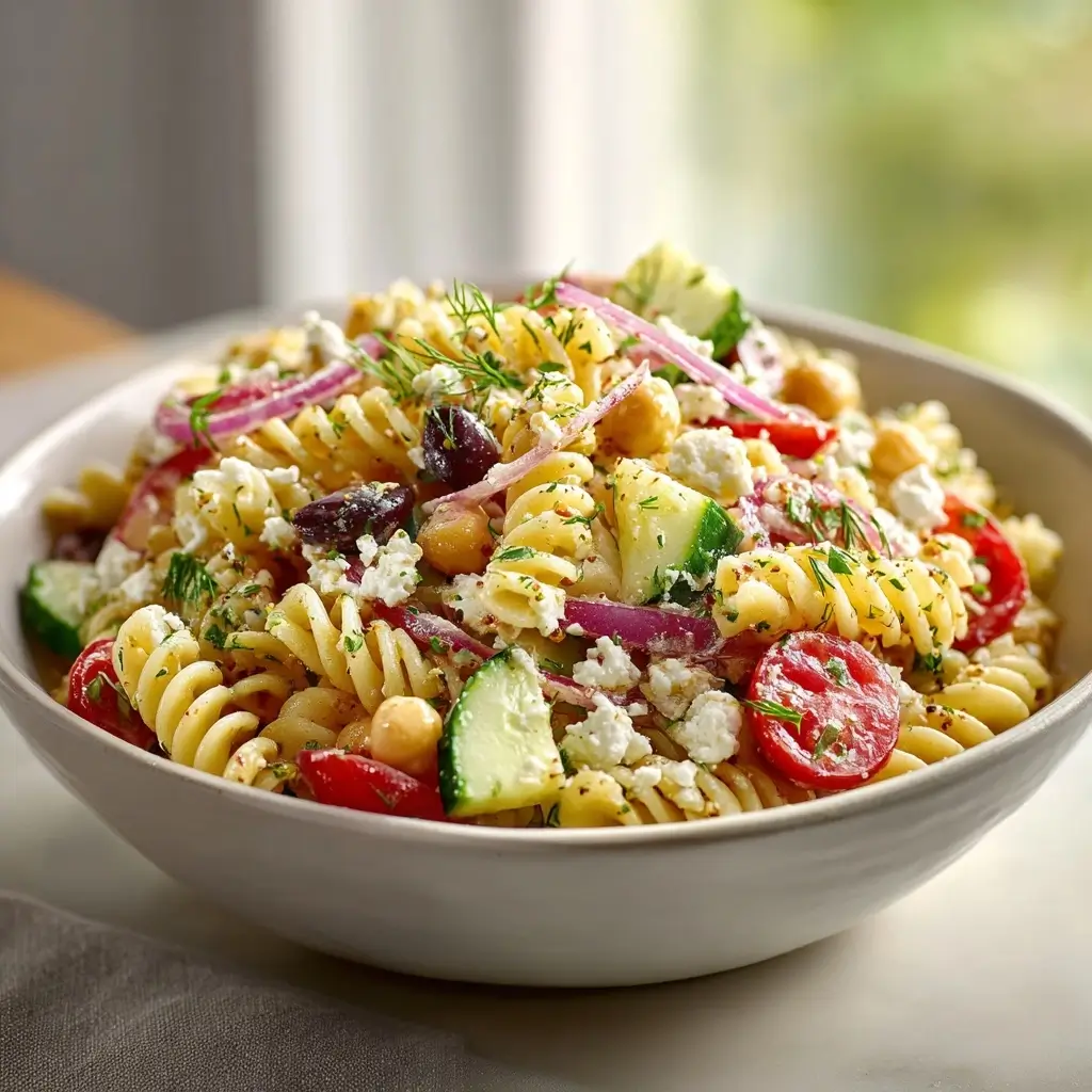 Quick High Protein Greek Pasta Salad