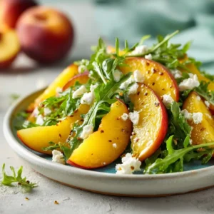 Fresh Peach Arugula Salad With Honey Lemon Vinaigrette