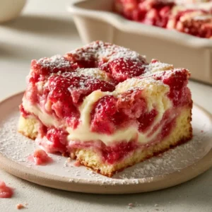 Gooey Strawberry Earthquake Cake With Cream Cheese Swirl