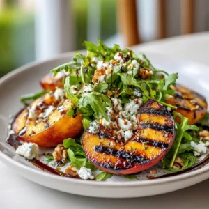 Juicy Grilled Peach Salad With Goat Cheese And Arugula