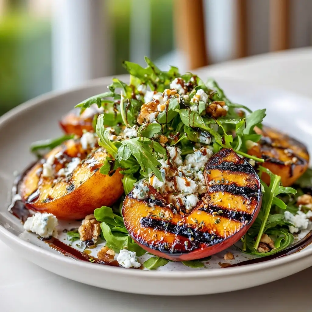 Juicy Grilled Peach Salad With Goat Cheese And Arugula