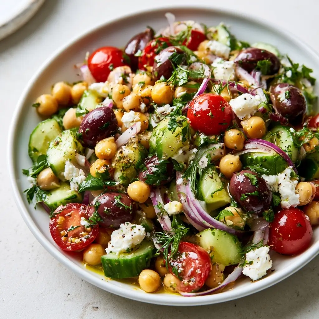 Refreshing Greek Chickpea Salad With Lemon Herb Dressing