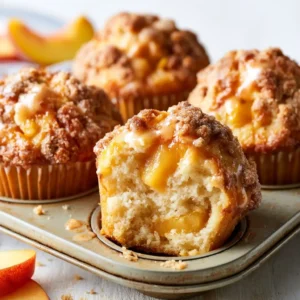 Sweet Peach Cobbler Muffins Homemade Summer Breakfast