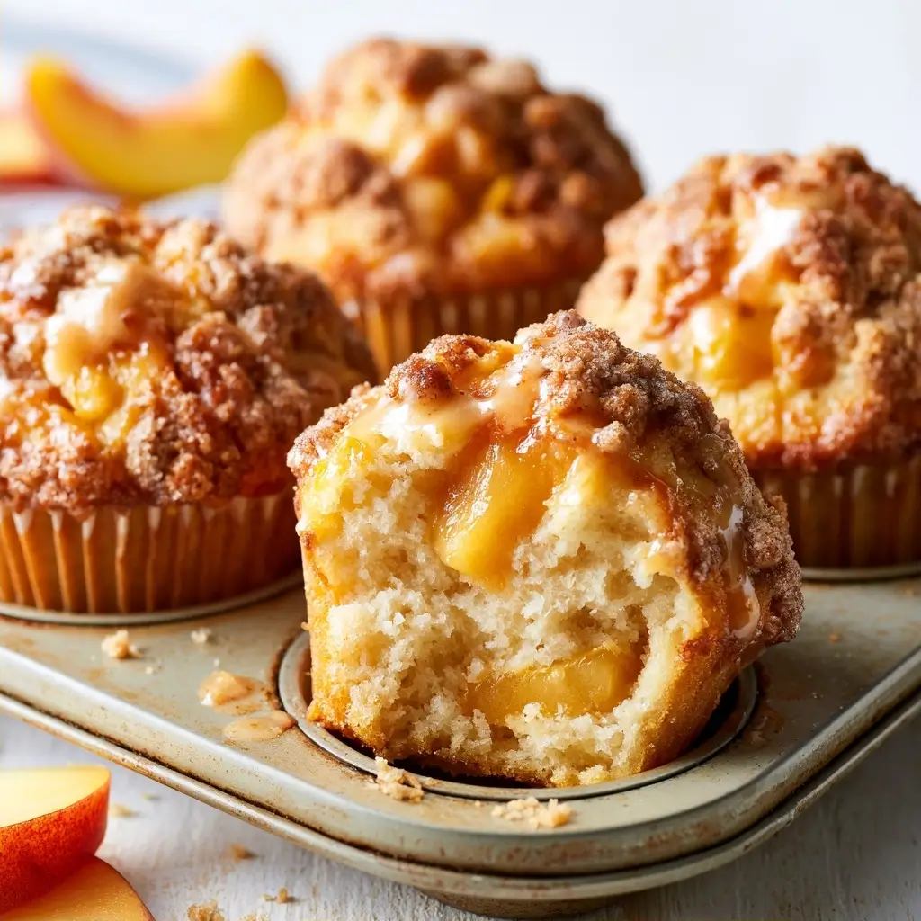 Sweet Peach Cobbler Muffins Homemade Summer Breakfast