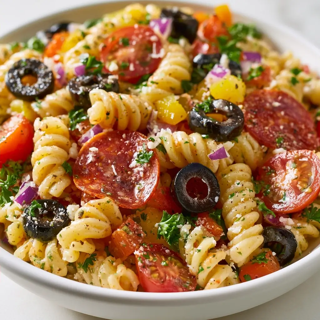 Zesty Italian Pasta Salad With Pepperoni And Olives