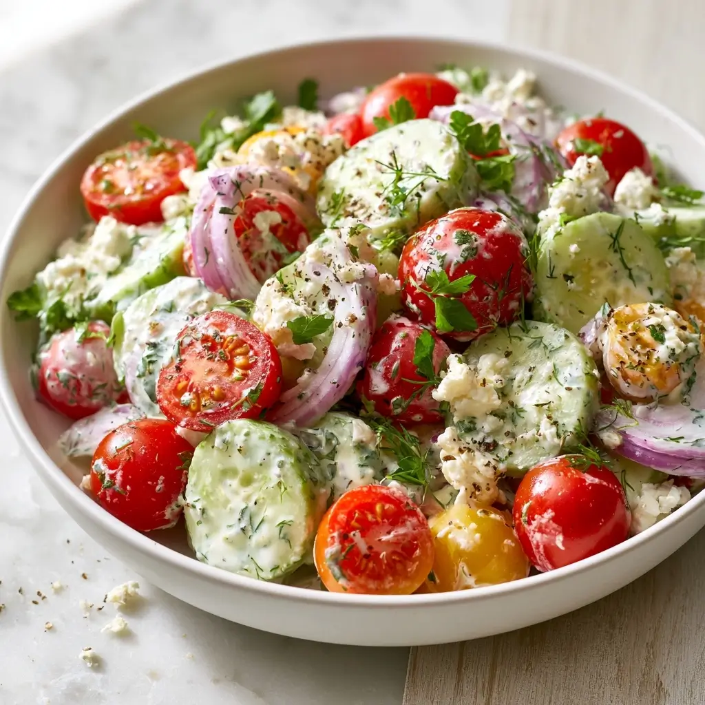 Creamy Greek Cucumber Tomato Salad