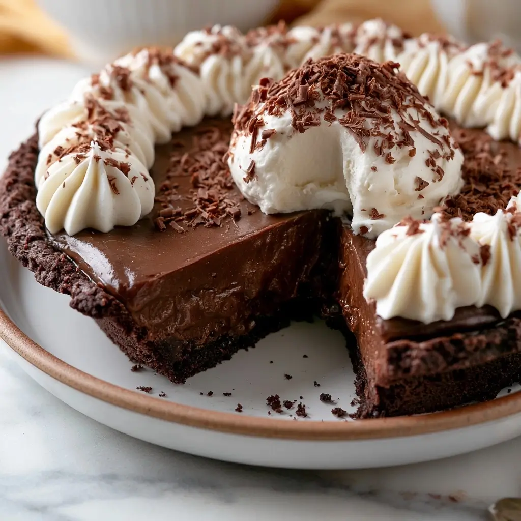 Homemade Chocolate Pudding Pie With Brownie Crust