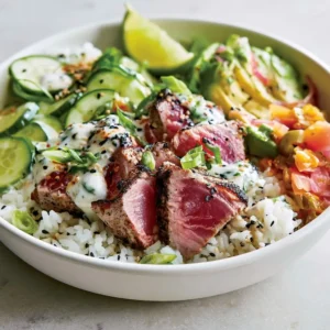 Marinated Tuna Bowl With Garlic Yogurt Sauce