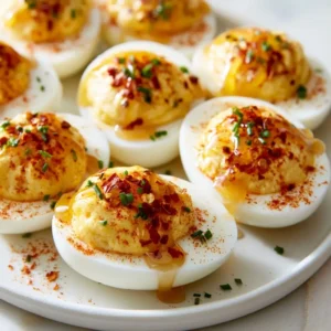 Spicy Hot Honey Deviled Eggs