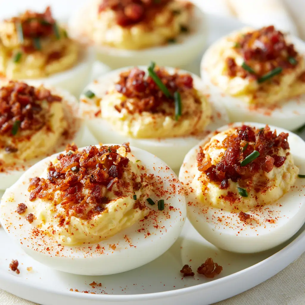Spicy Smoky Bacon Deviled Eggs