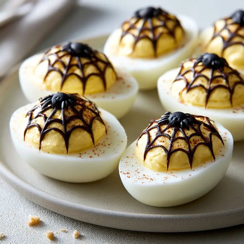 Creepy Crawly Spider Web Deviled Eggs