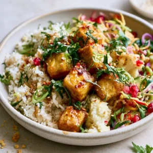 Crispy Tofu Rice Bowl For Meatless Dinner Prep