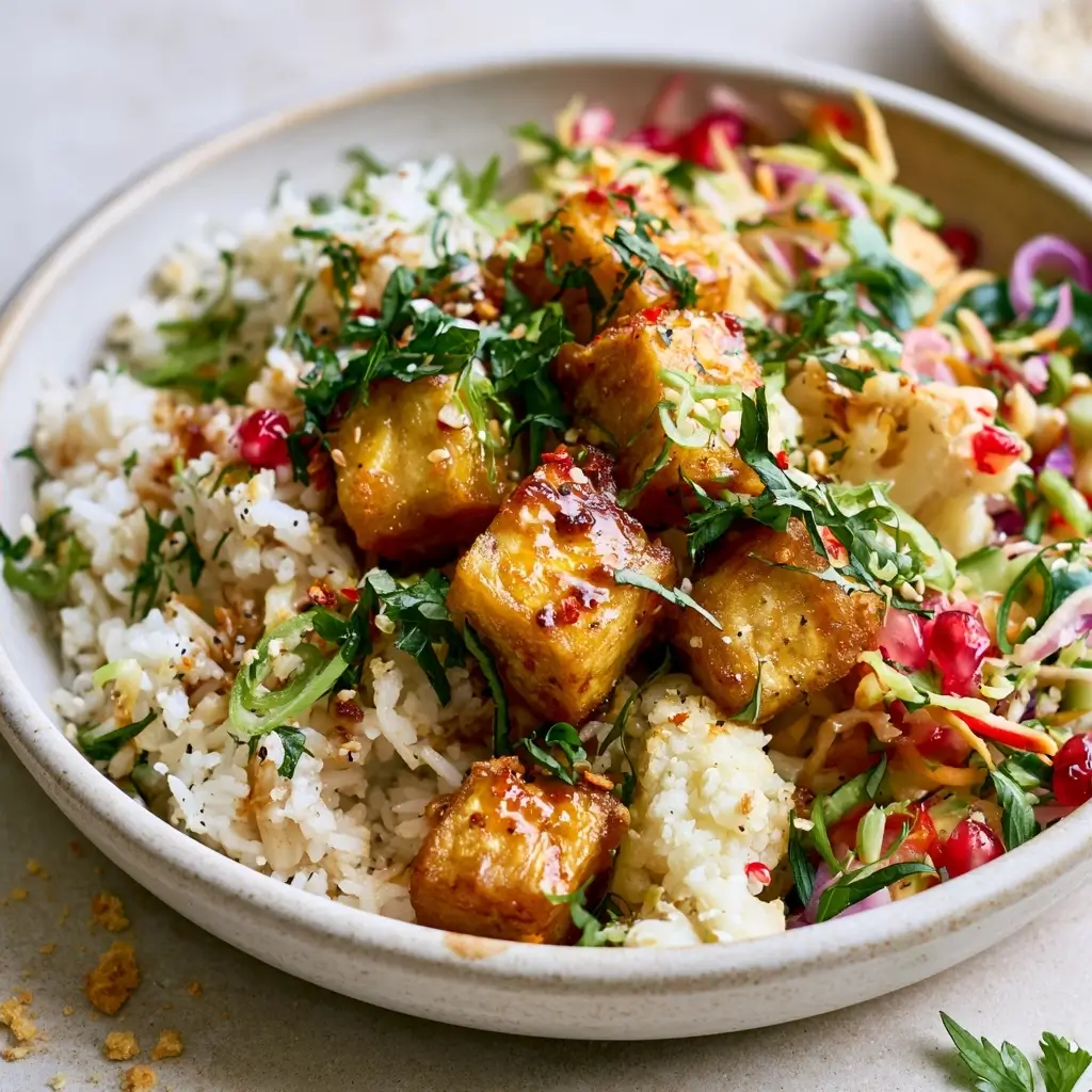 Crispy Tofu Rice Bowl For Meatless Dinner Prep