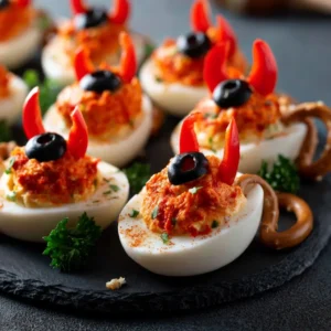 Devil Deviled Eggs With Tail And Horns For Halloween