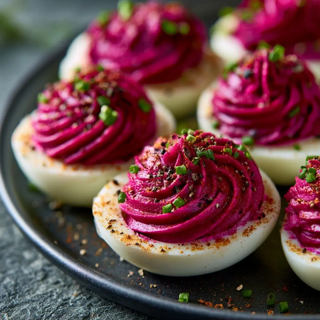 Halloween Deviled Eggs With Beet Dyed Filling