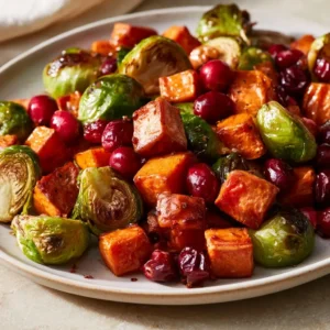 Cranberry Roasted Sweet Potatoes & Brussels Sprouts