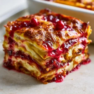 Layered Vegetarian Lasagna With A Festive Cranberry Glaze For Thanksgiving Dinner