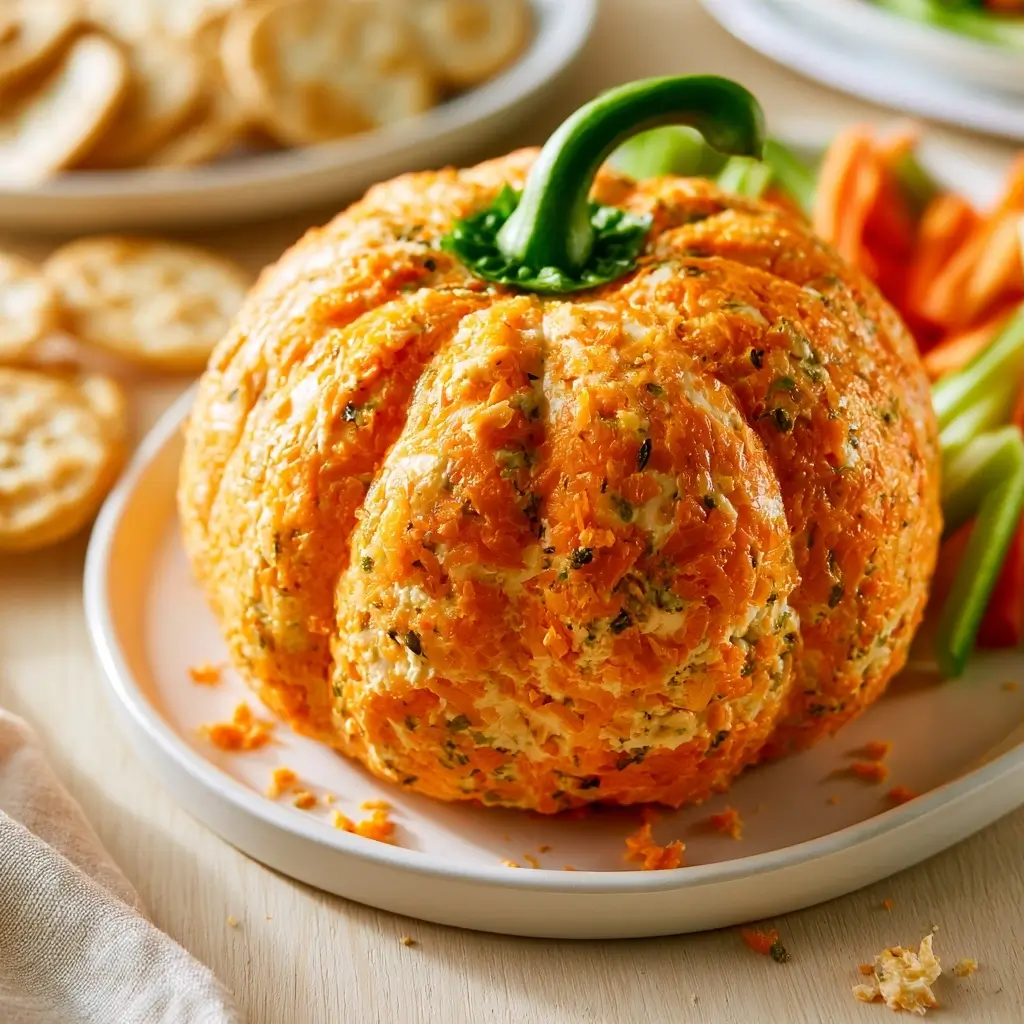 Pumpkin Shaped Vegetable Cream Cheese Cheeseball For Thanksgiving