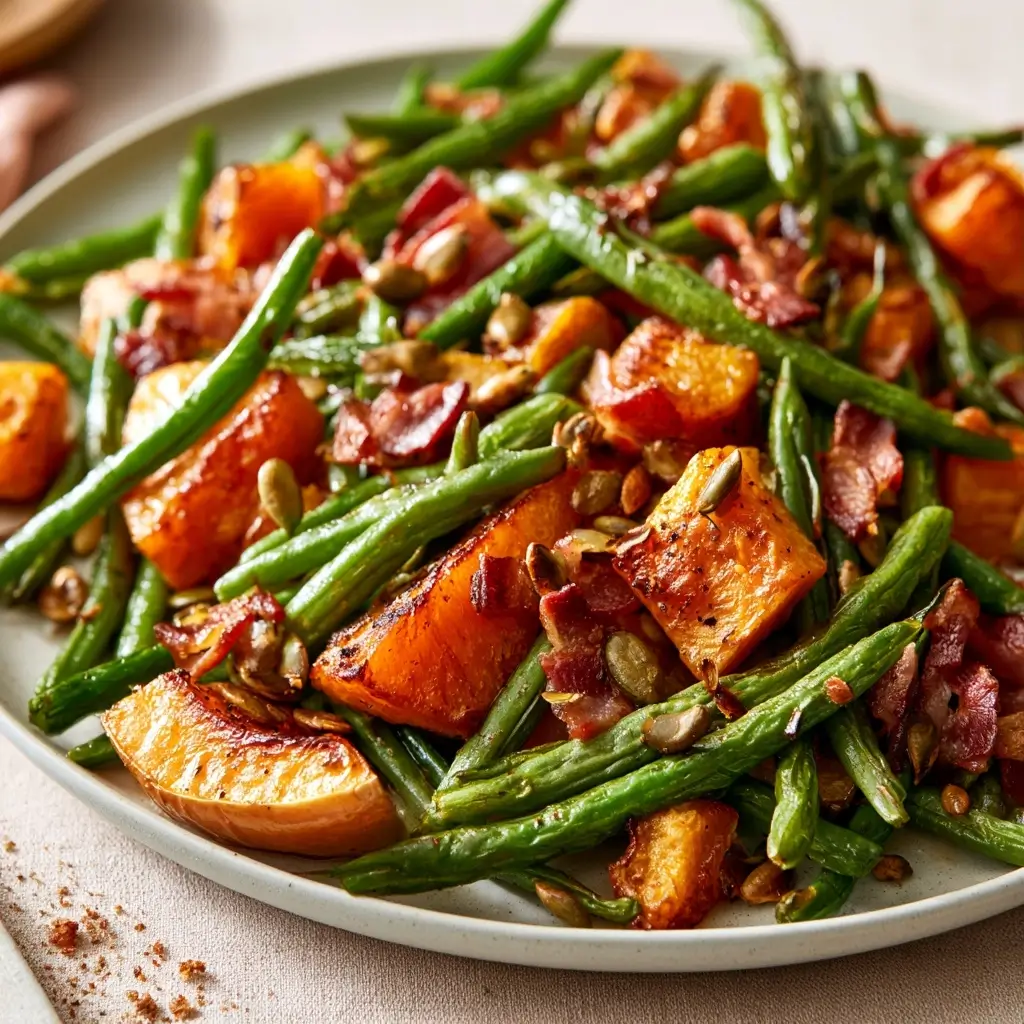 Roasted Green Beans And Butternut Squash With Bacon And Pumpkin Seeds | Thanksgiving Side Dish