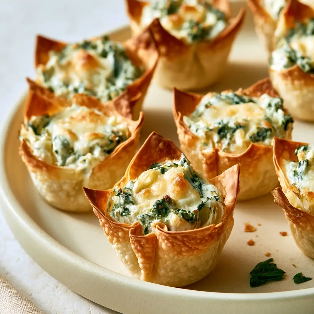 Spinach Artichoke Wonton Cups | Easy Holiday Appetizer