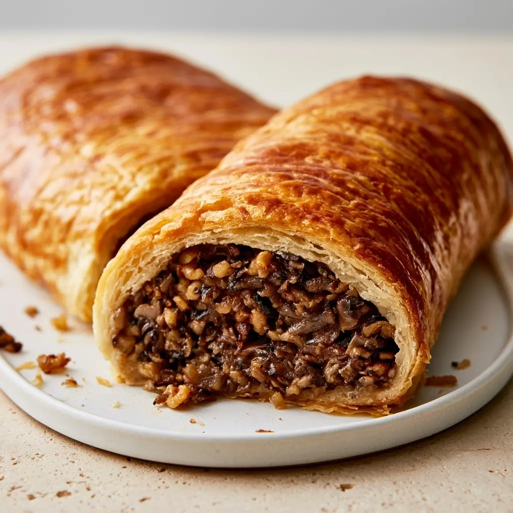 Walnut Mushroom Wellington With Caramelized Onions | Vegetarian Christmas, Meatless Main Dishes,