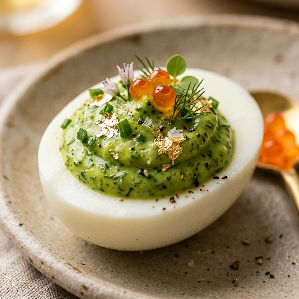 Green and Gold Deviled Eggs